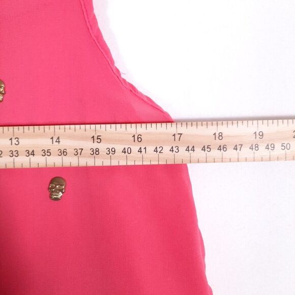 Rapsodia Layered Pink Mesh Tank with Gold Skull Medallions Ruffled Back X-Small - Picture 15 of 15